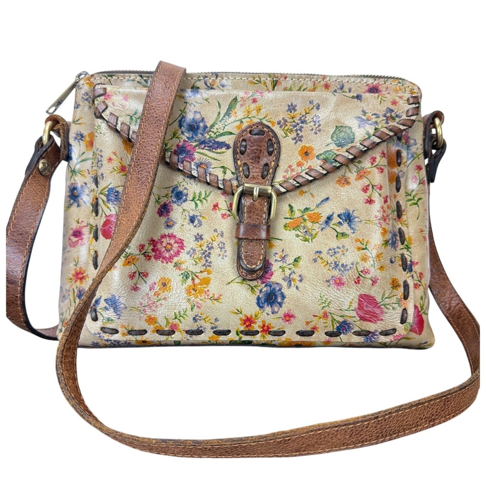 Patricia Nash Leather Avellino Prairie Rose Floral Print Crossbody Multicolor